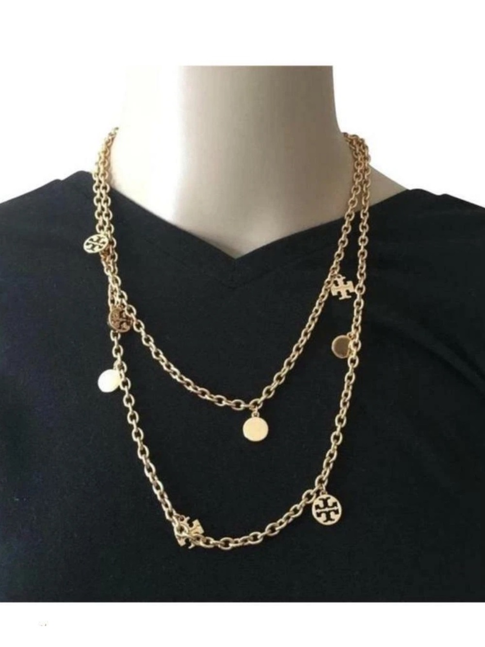 Tory Burch Long Gold Logo Charm Necklace